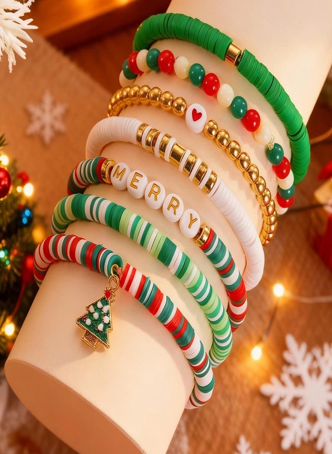 Hoheng Christmas Bracelets Jewelry for Women Stocking Stuffers Red Green Beaded Christmas Tree Snowflake Snata Charm Bracelet Gifts Outfits Accessories for Teen Girls - Image 4